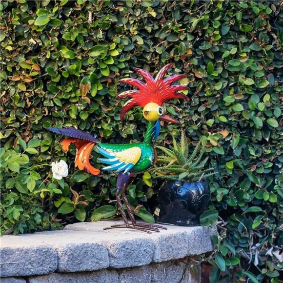 Alpine Corporation 18" Tall Indoor/Outdoor Wacky Metal Rooster Yard Statue - Picture 1 of 7